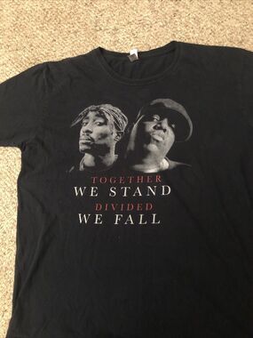 Tupac & Biggie Together We Stand Divided We Fall T-Shirt Black XL Super Soft